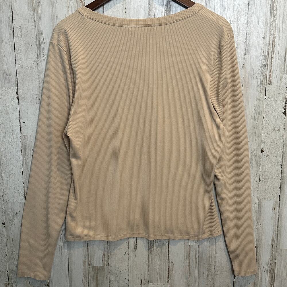 Boden Ribbed Scoop Neck Blouse XL Beige Crop Minimalist Stretch Preppy Boho EUC - Picture 2 of 9